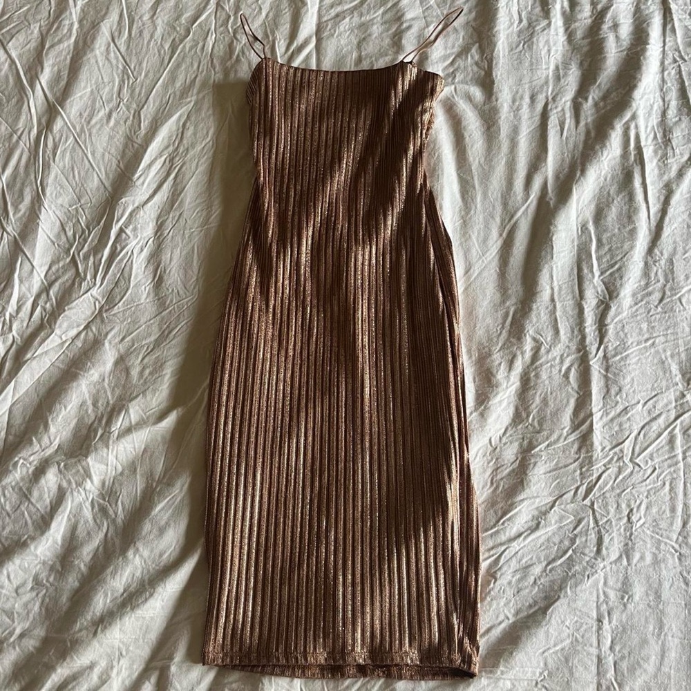 fashion nova copper/gold body con dress